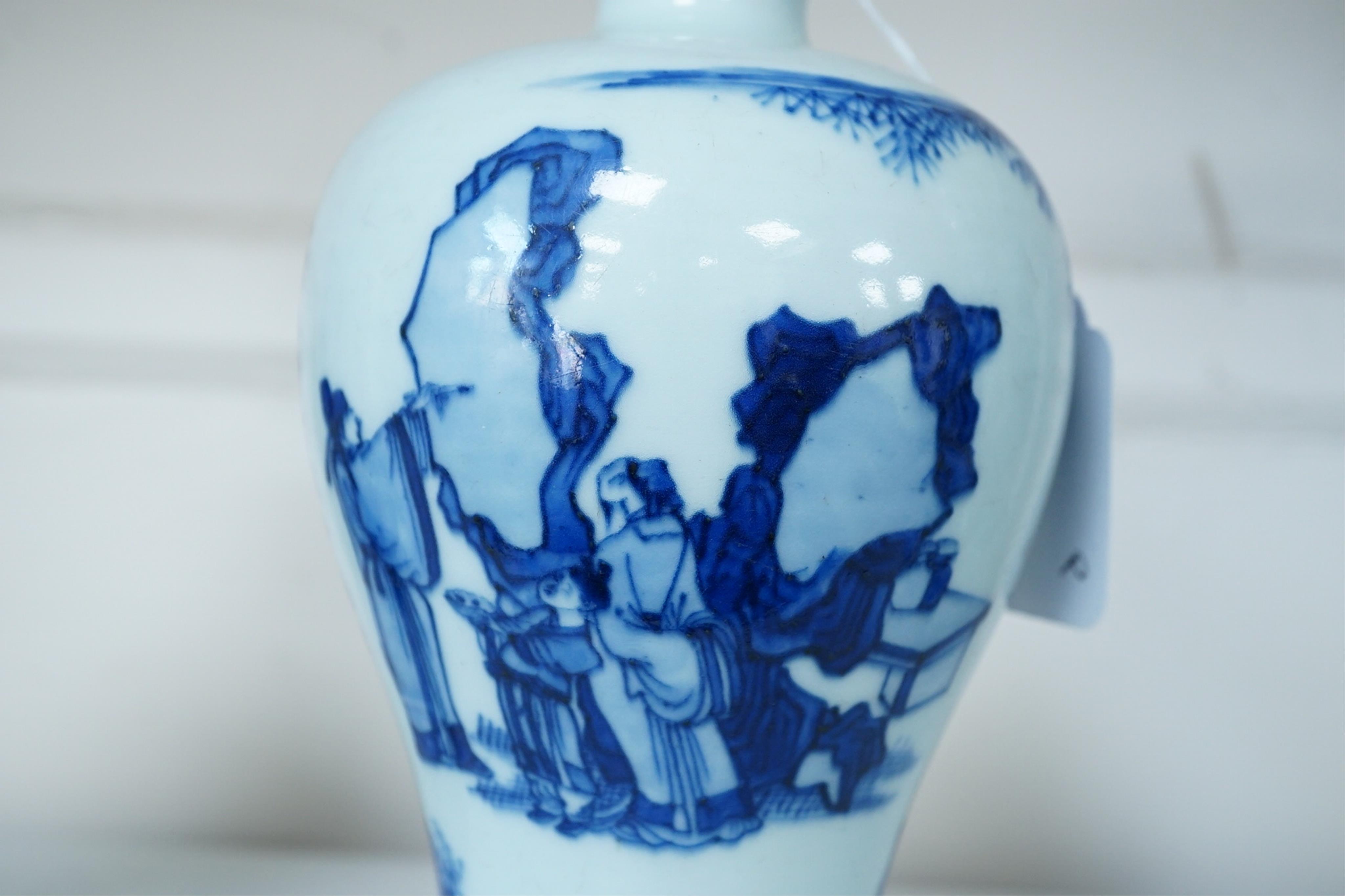A Chinese inscribed blue and white ‘seven sages of the bamboo grove’ meiping, Kangxi period (1662-1722)